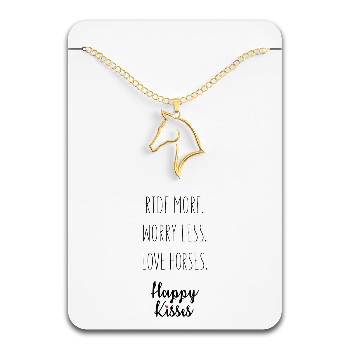 Happy Kisses Horse Necklace - Elegant Horse Themed Jewelry for Girls 8-12 & Women - Charm with Message Card - Equestrian Gifts for “I Love Horses”