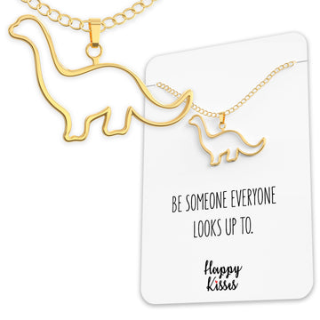 Happy Kisses Dinosaur Brontosaurus Necklace - Cute Pendant Gift - Sweet & Funny Message Card – Also Looks like Eobrontosaurus or Apatosaurus