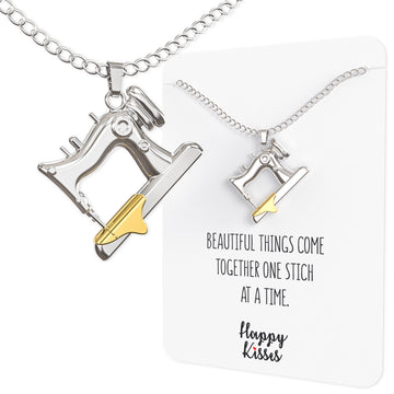Sewing Charms Necklace Gifts For Quilters and Sewers – Gift Card Message “Beautiful Things Come Together One Stitch At A Time”