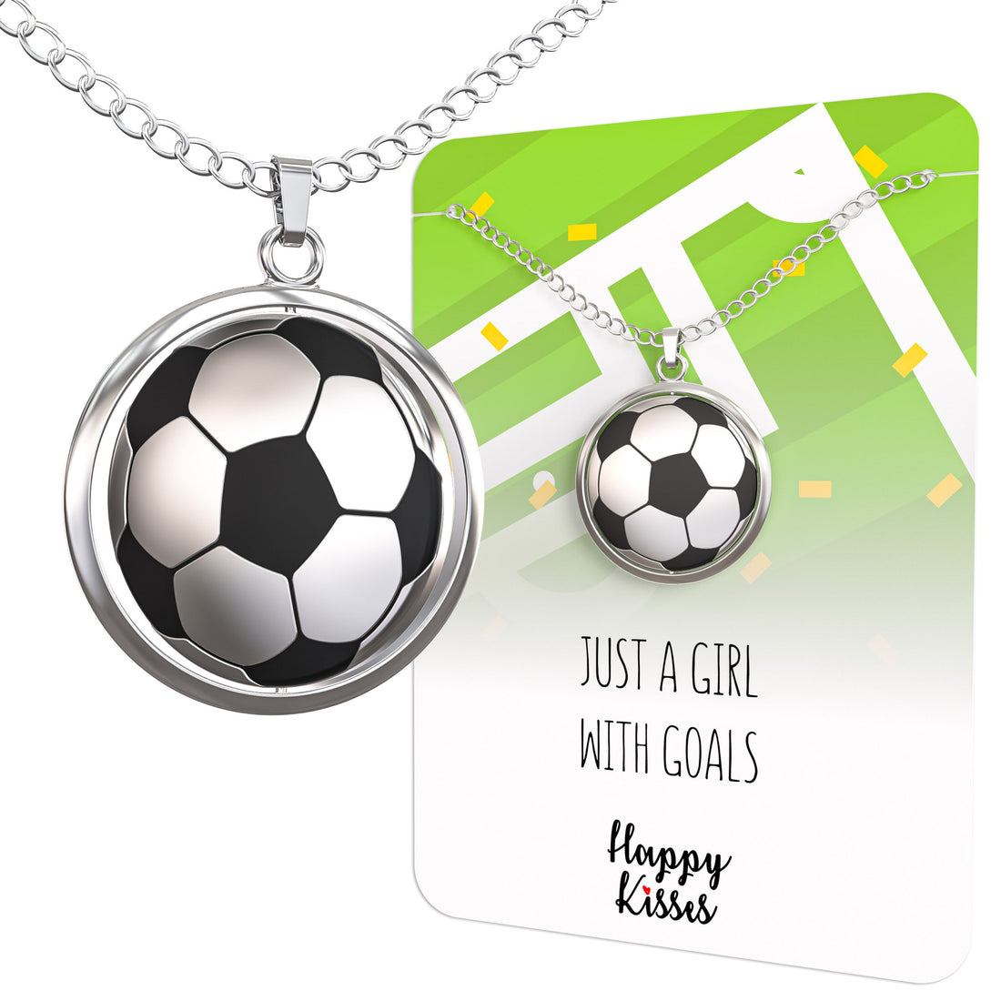 Soccer Ball Spinner Necklace for Soccer-Loving Girls | ⚽ “Just A Girl With Goals” Pendant | Gift for Soccer Moms and Players (IN BOX WITH CARD)