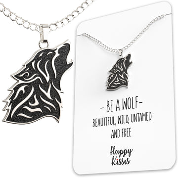 Happy Kisses Howling Wolf Necklace with Tribal Norse Viking Style Pendent Style Charm for Woman