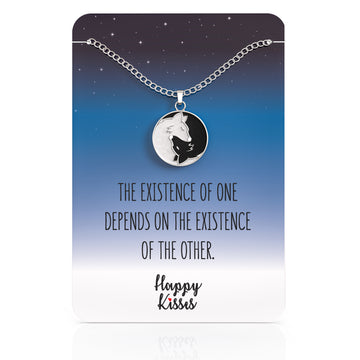 Happy Kisses Wolf Yin Yang Necklace – Friendship, Love, and Balance Pendant – Cute Silver Charm