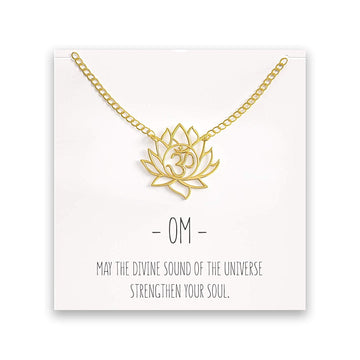 OM Lotus Flower Necklace – Yoga Pendant – Silver & Gold