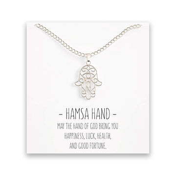 Hamsa Hand Necklace – Fetima Pendant – Silver