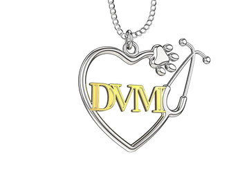 Veterinarian "DVM" Stethoscope Dog Paw Necklace