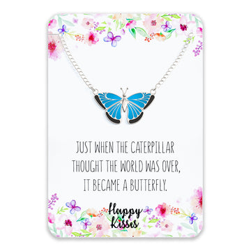 Butterfly Necklace Gift – Cute Butter Fly Pendant – Charm Jewelry for Women, Girls and Kids – with Message Card