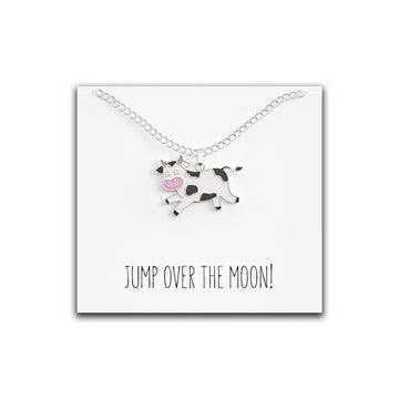 Cow Necklace – “Jump Over The Moon!” Message Pendant – Cute Charm Gift