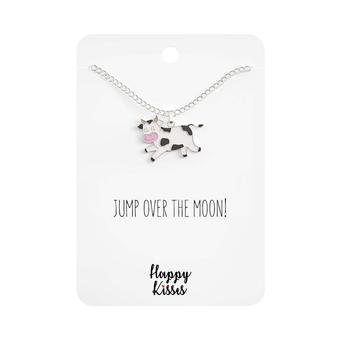 Cow Necklace – “Jump Over The Moon!” Message Pendant – Cute Charm Gift