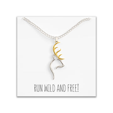 Deer Necklace with Tribal Antlers Cute Pendant for Animal Lovers – Perfect Buck Charm for Woman - Gold & Silver Plated