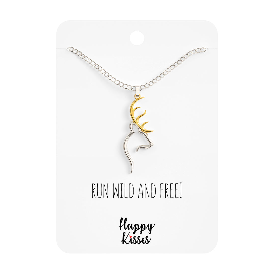 Deer Necklace with Tribal Antlers Cute Pendant for Animal Lovers – Perfect Buck Charm for Woman - Gold & Silver Plated