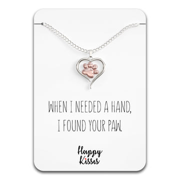 Dog Paw Heart Necklace- Silver & Rose Gold