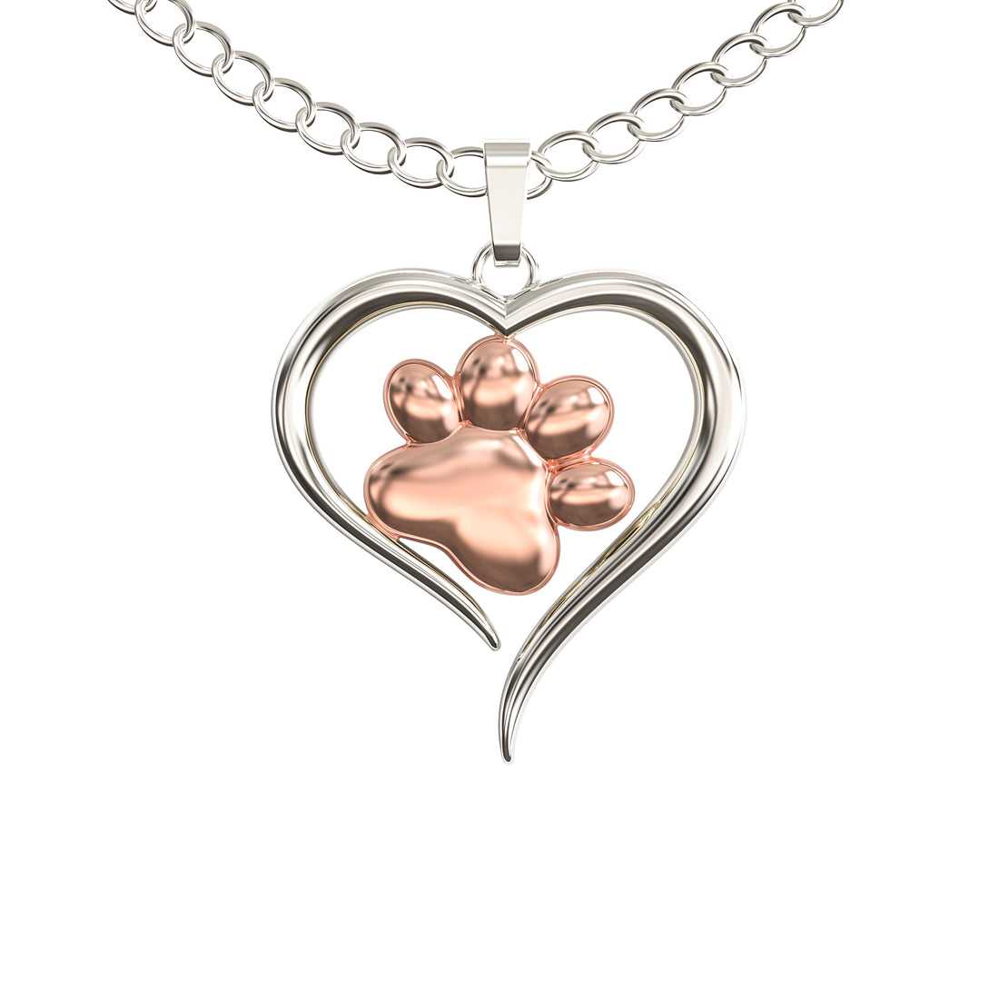Dog Paw Heart Necklace- Silver & Rose Gold