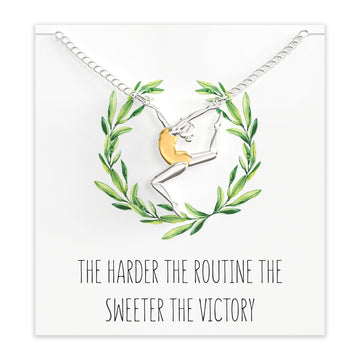 Gymnastic Gift Necklace – Cute Gymnast Pendant Charm for Girls & Teens on a Gymnastics Team – Inspirational Message Card