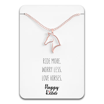 Horse Necklace - “Ride More. Worry Less. Love Horses.” Message Gift Card