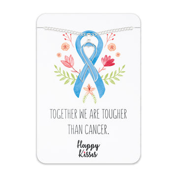 Prostate Cancer Awareness Necklace – Light Blue Ribbon Pendant, “Together We Are Tougher Than Cancer”