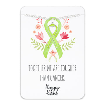 Lymphoma Cancer Awareness Necklace – Lime Ribbon Pendant, “Together We Are Tougher Than Cancer”