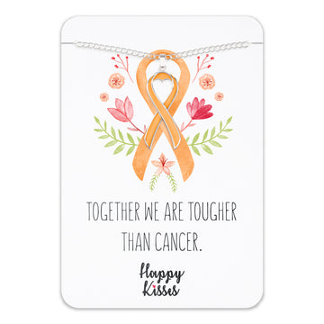 Kidney & Leukemia Cancer Awareness Necklace – Orange Ribbon Pendant, “Together We Are Tougher Than Cancer”
