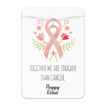 Uterine Cancer Awareness Necklace – Peach Ribbon Pendant, “Together We Are Tougher Than Cancer”