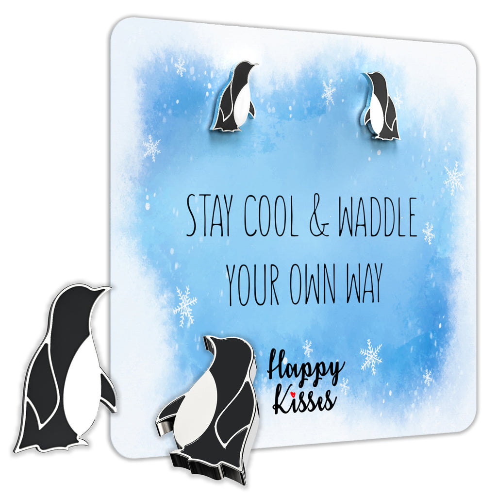 Penguin Earrings With Message Stay Cool & Waddle Your Own Way