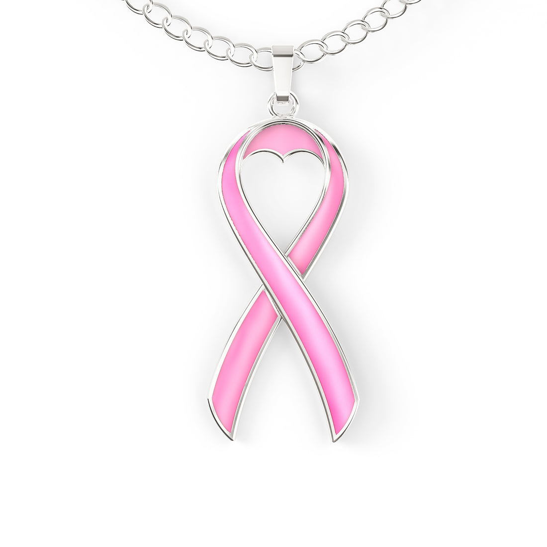 Breast Cancer Awareness Necklace - Pink Ribbon Pendant, “Together We Are Tougher Than Cancer”