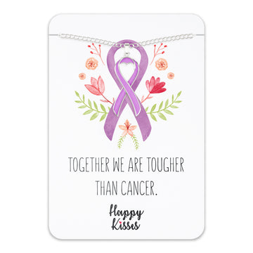 Pancreatic Cancer Awareness Necklace – Purple Ribbon Pendant, “Together We Are Tougher Than Cancer”
