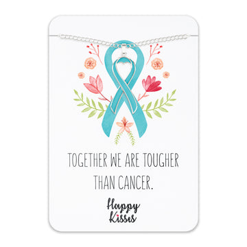 Ovarian Cancer Awareness Necklace - Teal Ribbon Pendant, “Together We Are Tougher Than Cancer”