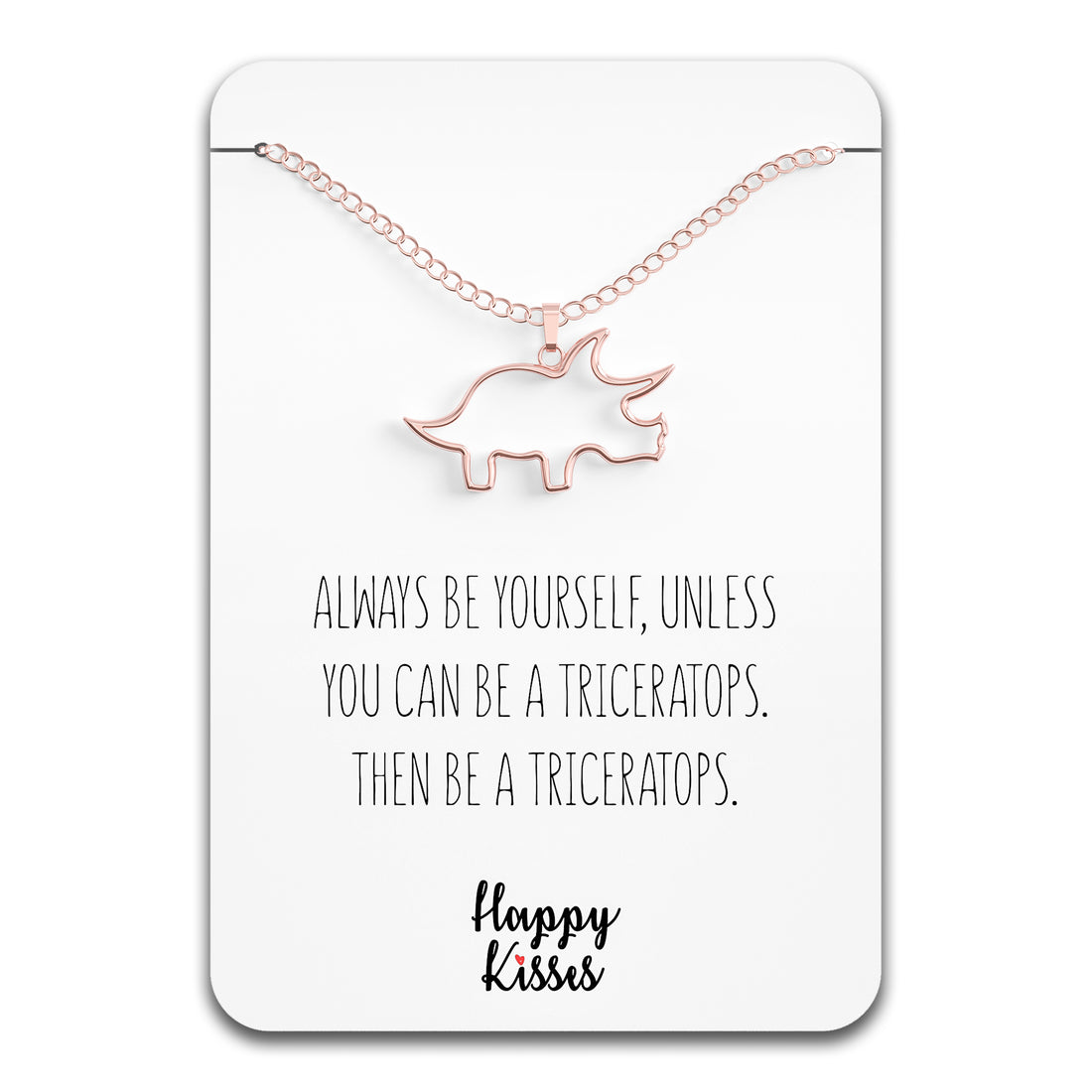 Dinosaur Triceratops Necklace - Cute Pendant with Sweet & Funny Message Card - SIlver, Rose Gold, & Gold