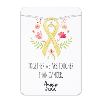 Bone Cancer Awareness Necklace – Yellow Ribbon Pendant, “Together We Are Tougher Than Cancer”
